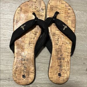 Black Cork Sole Sandals with Thong Straps